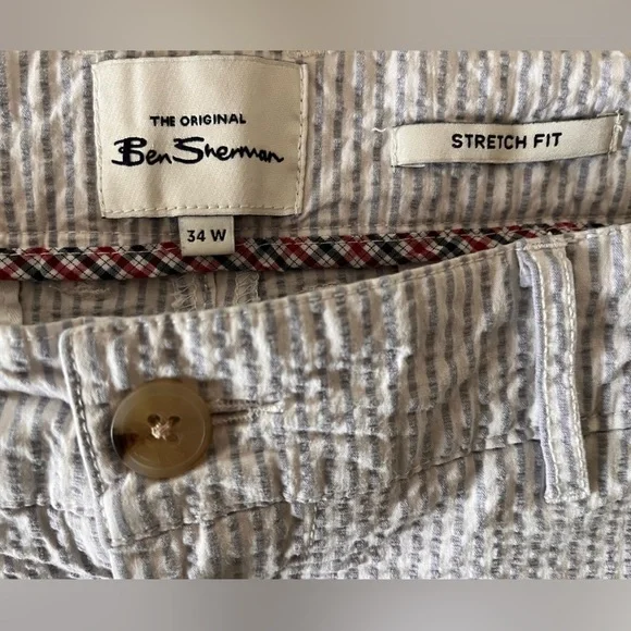 Ben Sherman Mens Seersucker Shorts size 34 Blue White Stripe Stretch Flat Front - Picture 4 of 4